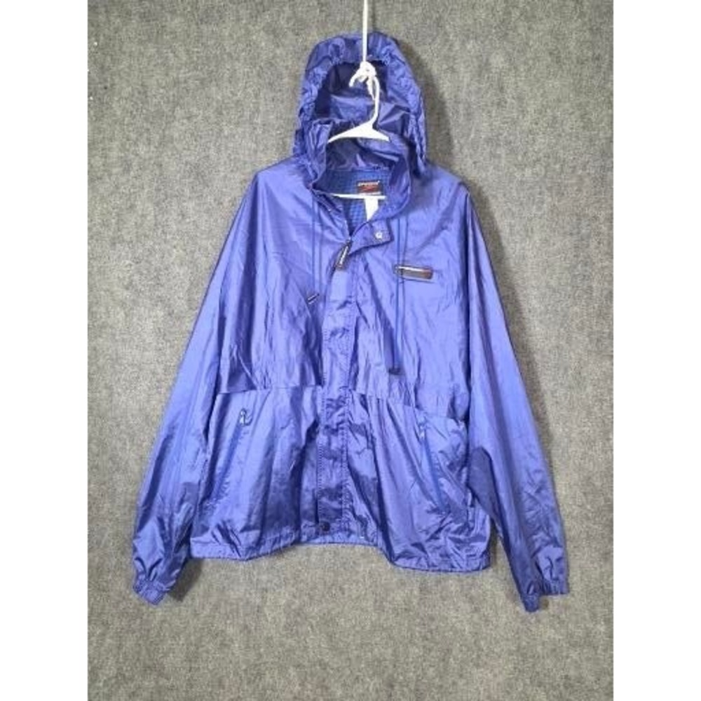 VTG Speedo Sport Systems Mens XL Blue Hooded Windbreaker Mesh Zip Up Jacket‎ Y2K